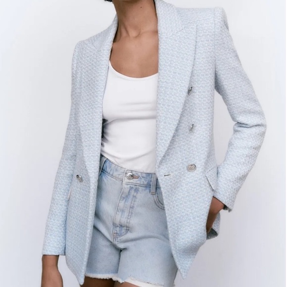 Zara Sky Blue Double-Breasted Blazer - Picture 1 of 6